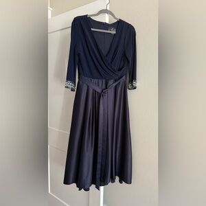 Alex Evenings Navy Long Sleeve Dress with Sequin Cuffs